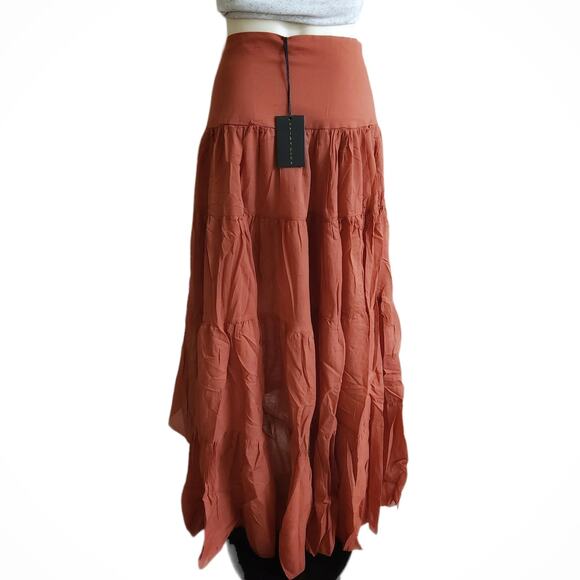 ERIKA PENA Rita Rumba boho high low ruffle hem tiered flowy skirt Sienna S M NEW - Picture 3 of 7